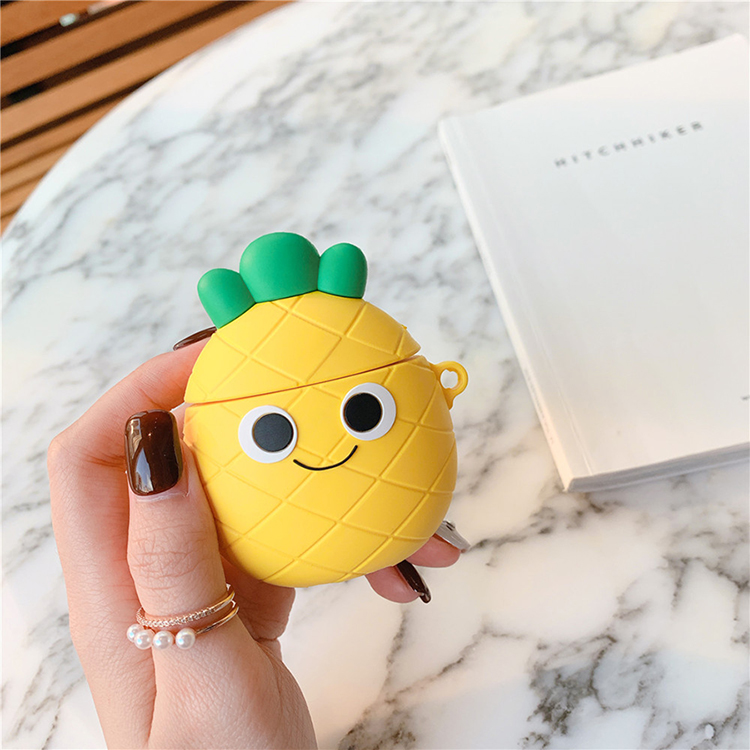 Cute Design Cartoon Silicone Cover Skin for Airpod (1 / 2) Charging Case (Pineapple Emoji)